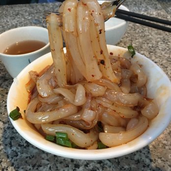 Chengdu Style Restaurant - Make sure to mix the noodles well with the sauce on the bottom! Sichuan Jelly Noodle with Chili Sauce - Szechuan Near Me - Berkeley, California