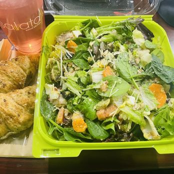 Salata - Regular-sized salad with two croissants and a Prickly Pear and Peach Lemonade drink - Salad Near Me - Grand Prairie, Texas Salata - Regular-sized salad with two croissants and a Prickly Pear and Peach Lemonade drink - Salad Near Me - Grand Prairie, Texas