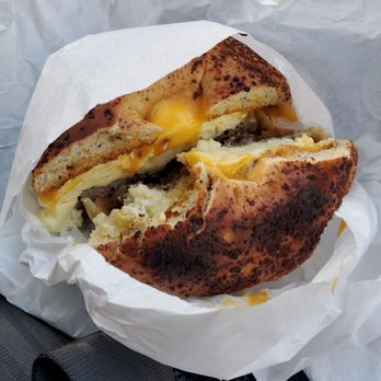 Just Bob. - Breakfast pesto bagel with cheese and sausage. - Cafes Near Me - Portland, Oregon Just Bob. - Breakfast pesto bagel with cheese and sausage. - Cafes Near Me - Portland, Oregon