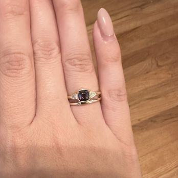 GLA Jewelry - Custom made ring: 14kt yellow gold, purple spinel + trillion diamond - Jewelry Near Me - Folsom, California GLA Jewelry - Custom made ring: 14kt yellow gold, purple spinel + trillion diamond - Jewelry Near Me - Folsom, California
