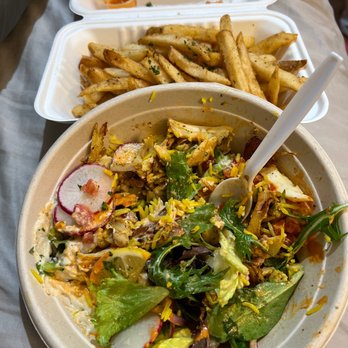 Tahina - Chicken shawarma bowl and fries - Mediterranean Near Me - Alameda, California