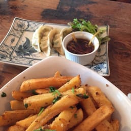 Veg gyoza and addictive as hell fries