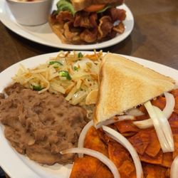 Aitana’s Cafe - Chilaquiles Roja (minus eggs, cheese & sourcream) & Double bacon BLT !!!