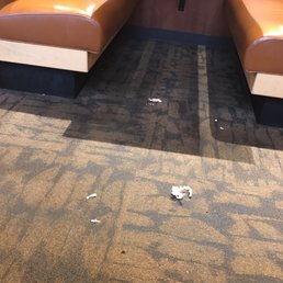 the floor ,tables are covered in food and garbage. There were only 3 Tables of customers so they were not busy .