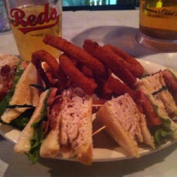 Club Sandwich and Onion Rings