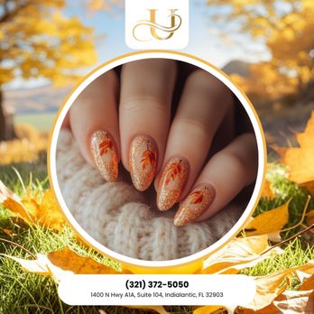 UNI Nails & Spa - Wheat color nails with leaf art that capture fall's calm. Simple, warm, and thankful.  Reserve your autumn-inspired set now! - Nail Salons Near Me - Indialantic, Florida