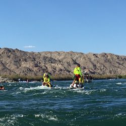 Bullhead City River Regatta - Volunteers on jet skis to help floaters get across to rotary park