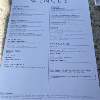 Wence's - Brunch menu: 4/2022. - New American Near Me - Pleasant Hill, California