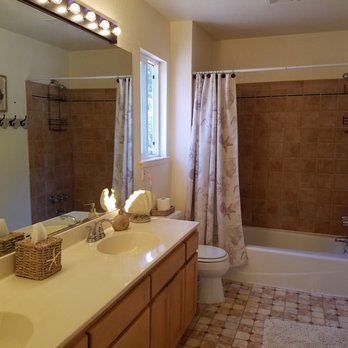 Flooring FX - My bathroom before Flooring Fx (with busy sheet vinyl) - Flooring Near Me - Santa Rosa, California