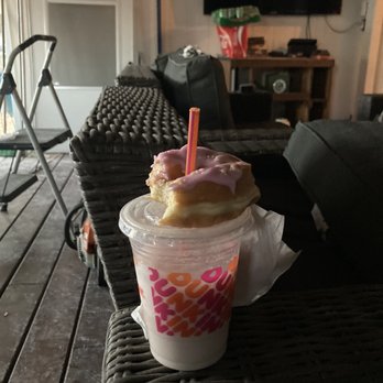 Dunkin' - Strawberry Dragonfruit Dunkin' Refresher Charli Cold Brew Donuts I put milk in the drink and it was so yummy!! - Donuts Near Me - Pearl, Mississippi