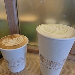 Drip coffee and matcha with ginger syrup