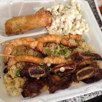 Lohas Teriyaki - Short Rib & Shrimp with macaroni salad / egg roll - Japanese Near Me - Irving, Texas Lohas Teriyaki - Short Rib & Shrimp with macaroni salad / egg roll - Japanese Near Me - Irving, Texas