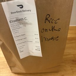 Door dash delivery, complimentary rice , Ty