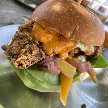 Perihelion Brewery - Tikka Masala Fried Chicken Sandwich - Burgers Near Me - Seattle, Washington Perihelion Brewery - Tikka Masala Fried Chicken Sandwich - Burgers Near Me - Seattle, Washington