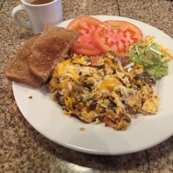 Night & Day Cafe - The Carne Asada Scramble (usually comes with hash browns but I subbed with tomatoes) - Beer Bar Near Me - Coronado, California Night & Day Cafe - The Carne Asada Scramble (usually comes with hash browns but I subbed with tomatoes) - Beer Bar Near Me - Coronado, California