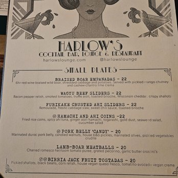 Harlow’s - Small Plates Menu - American Near Me - Bonsall, California