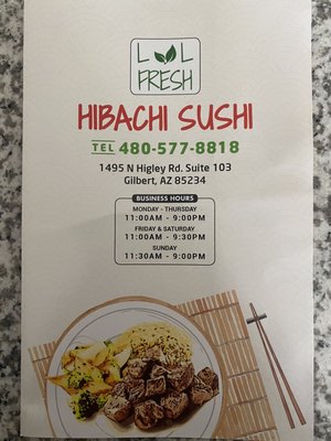 Menu photo 3 L&L Fresh Hibachi Sushi Gilbert, AZ