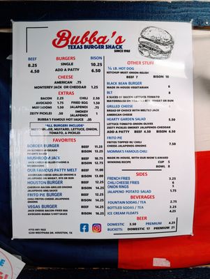 Menu photo 1 Bubba's Texas Burger Shack Houston, TX Menu photo 1 Bubba's Texas Burger Shack Houston, TX