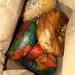 Long Island Bagel Cafe - Stony Brook - some of the free bagels (bad photo oops)