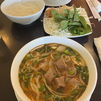 Pho Viet - Bottom soup BB1. Bun Bo Hue and top soup PC6. Pho Tom with extra side of noodles. - Vietnamese Near Me - Newington, Connecticut