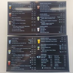 Menu - Digital menu board at Gong Cha in Union, NJ, listing beverages including milk teas, brown sugar series, slush, coffee, yogurt, and toppings with prices.