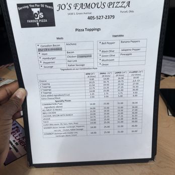 Jo's Famous Pizza - Menu - Pizza Near Me - Purcell, Oklahoma Jo's Famous Pizza - Menu - Pizza Near Me - Purcell, Oklahoma