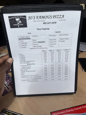 Menu photo 2 Jo's Famous Pizza Purcell, OK Menu photo 2 Jo's Famous Pizza Purcell, OK