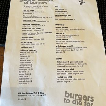 Holy Burgers - The menu features burger options like holy cow burger, fried avocado burger, and green chile cheeseburger, along with sides, sandwiches, salads, and an IPA beer. - Burgers Near Me - Albuquerque, New Mexico