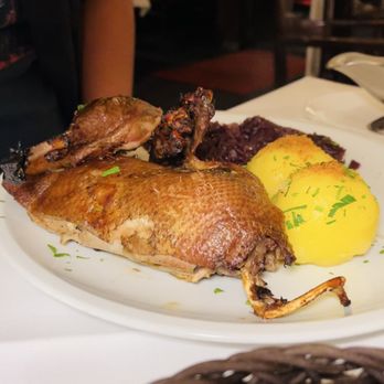 Marjellchen - Crispy duck - portion huge, duck well done and crispy, but sauce was way too sweet like cinnamon candy - Eastern German Near Me - Berlin, BE