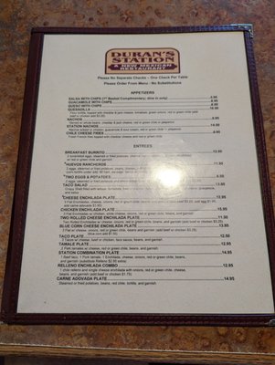 Menu photo 1 Duran's Station Albuquerque, NM