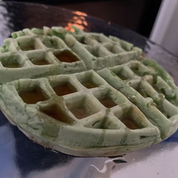 Tira's Foods - I added syrup to my pandan waffle (which I didn't need to do) - Vietnamese Near Me - Virginia Beach, Virginia