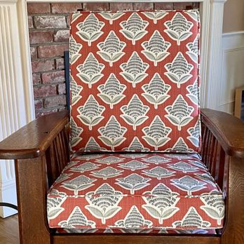 Cape Cod Upholstery Shop - Antique Morris Chair. New CertiPur-US high density foam. Upholstered by Cape Cod Upholstery Shop - Located in South Dennis, MA 02660 - Furniture Reupholstery Near Me - South Dennis, Massachusetts
