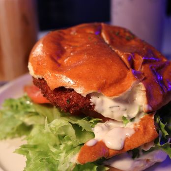 Cafe Weekend - Supreme shrimp burger with Home Fries - Breakfast & Brunch Near Me - Allston, Massachusetts
