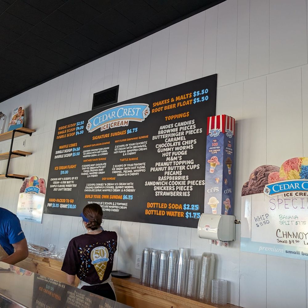 Cedar Crest Ice Cream - Menu of size offerings - Desserts Near Me - Manitowoc, Wisconsin