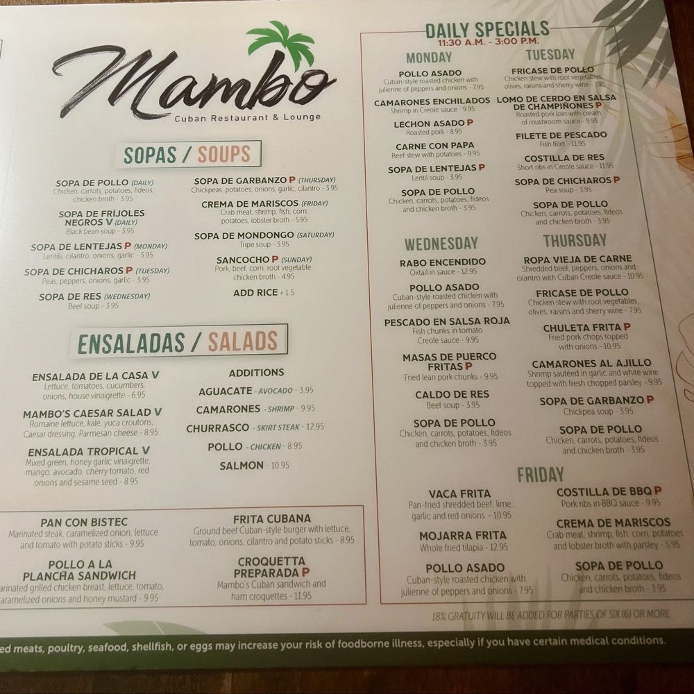 Menu as of October 2025 Menu as of October 2025