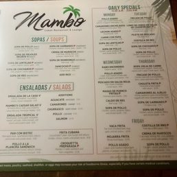 Menu as of October 2025