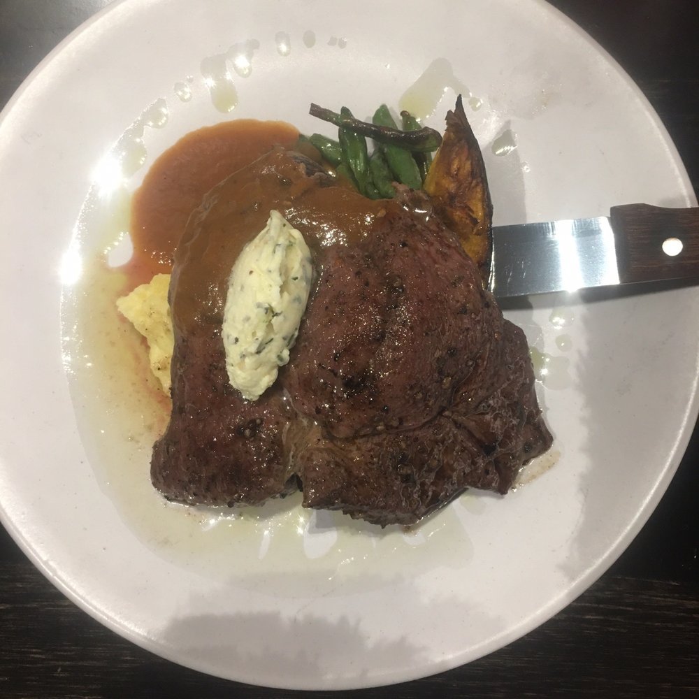 Chama Local - 7 oz sirloin steak with roasted squash,onion, green beans and mashed potatoes with compound butter - Pizza Near Me - Chama, New Mexico Chama Local - 7 oz sirloin steak with roasted squash,onion, green beans and mashed potatoes with compound butter - Pizza Near Me - Chama, New Mexico
