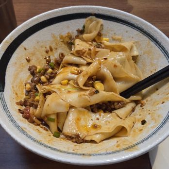 Blissful Noodle - Three in one noodle dish with biang biang (wide) noodles - Noodles Near Me - Burlingame, California