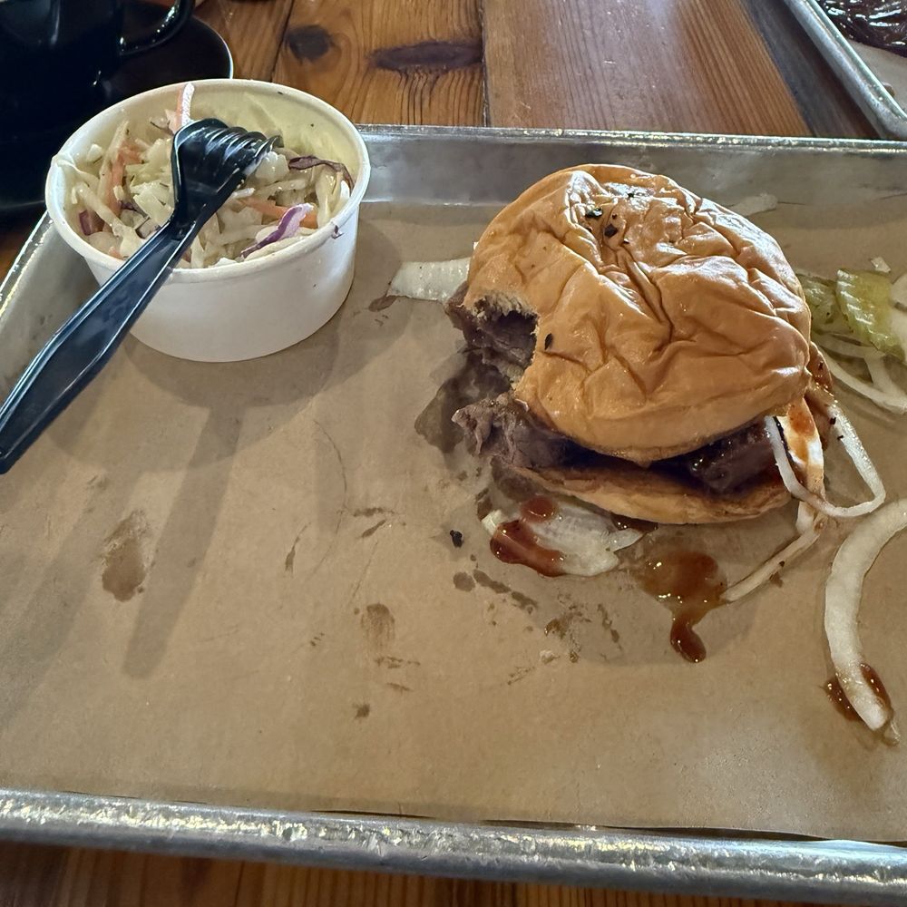 Miller's Smokehouse - Sliced brisket sandwich and coleslaw...yum! - Barbeque Near Me - Belton, Texas