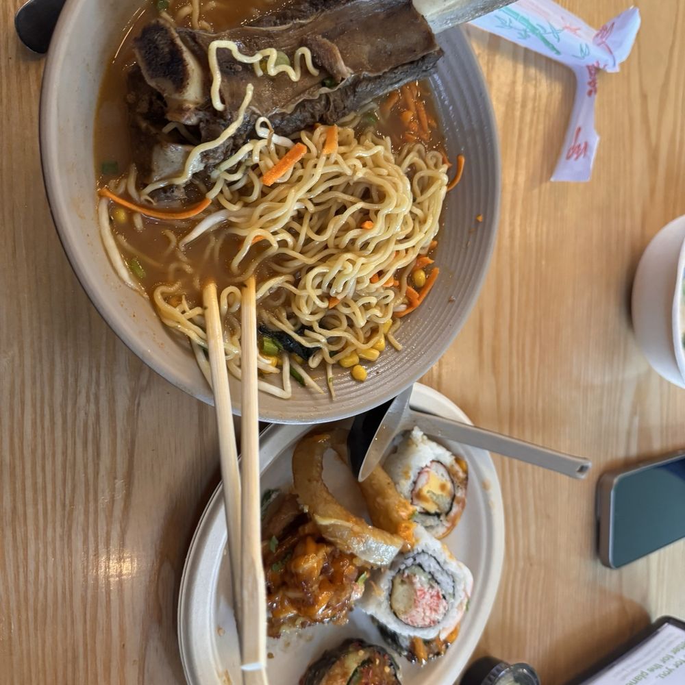 Beef Bone Tonkotsu (TENDER) and variety of sushi Beef Bone Tonkotsu (TENDER) and variety of sushi
