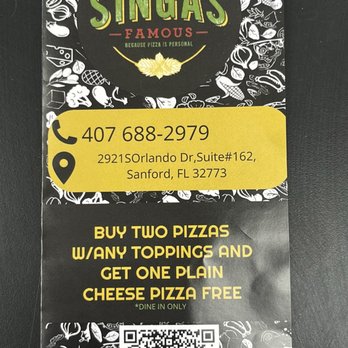 Singas Famous Pizzas- Sanford - The menu they have amazing options on here and they're also Halal - Pizza Near Me - Sanford, Florida