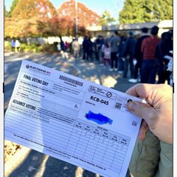 Thompson Community Centre - Long line up of the voters... It's been half an hour and counting.....