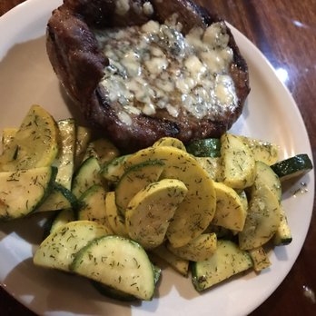The Spudder Restaurant - 12oz Ribeye with blue cheese crumbles and sliced zucchini (instead of baked potato) - Steakhouses Near Me - Tulsa, Oklahoma