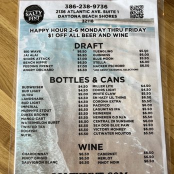 Salty Pint - Menu- drinks - Sandwiches Near Me - Daytona Beach Shores, Florida