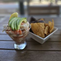 There's an upcharge for avo with ceviche. Pretty bland, nice chips.