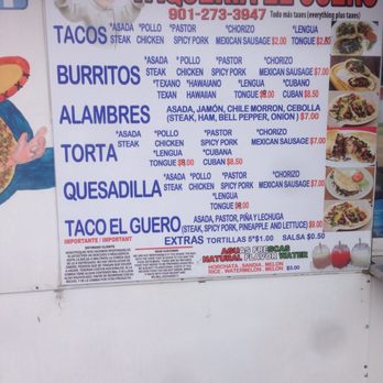 Taquiera El Guero - a menu for a mexican restaurant - Food Trucks Near Me - Memphis, Tennessee Taquiera El Guero - a menu for a mexican restaurant - Food Trucks Near Me - Memphis, Tennessee