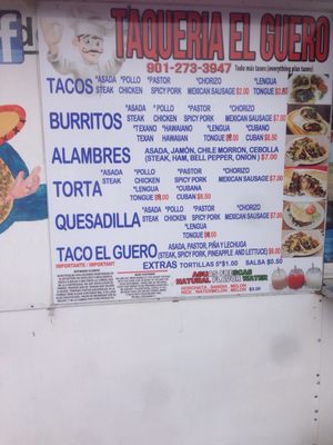 Menu photo 2 Taquiera El Guero Memphis, TN Menu photo 2 Taquiera El Guero Memphis, TN