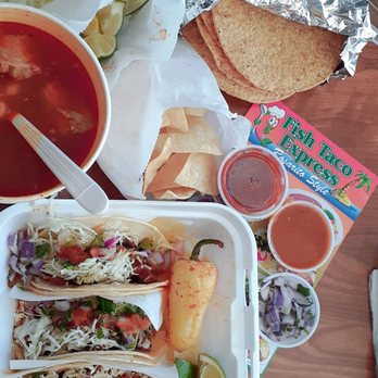 Fish Taco Express - Posole, al pastor tacos, chips n salsa, extra tostadas n limes!! - Tacos Near Me - Perris, California Fish Taco Express - Posole, al pastor tacos, chips n salsa, extra tostadas n limes!! - Tacos Near Me - Perris, California