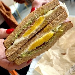 Great Harvest Bakery & Cafe - Breakfast sandwiches all day (I think this is the loaded bacon...)