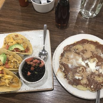 First Watch - Breakfast tacos with banana granola pancake with peanut butter smear - Breakfast & Brunch Near Me - Springfield, Missouri
